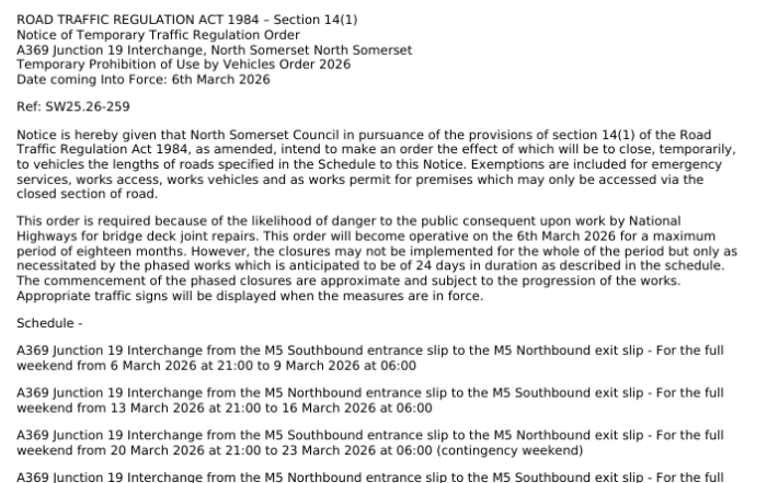 NSC road closure notice