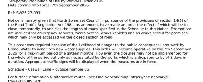 Caswell lane closure