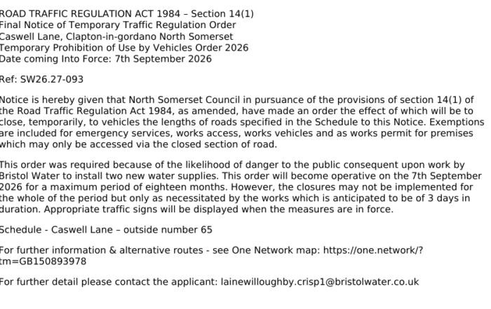 Caswell lane closure
